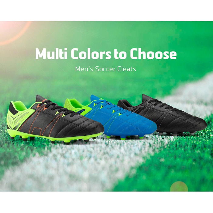 Чоловічі футбольні бутси DREAM PAIRS для тренувань та гри на траві. Професійні шипові бутси, чорний, зелений, червоний, 41 EU
