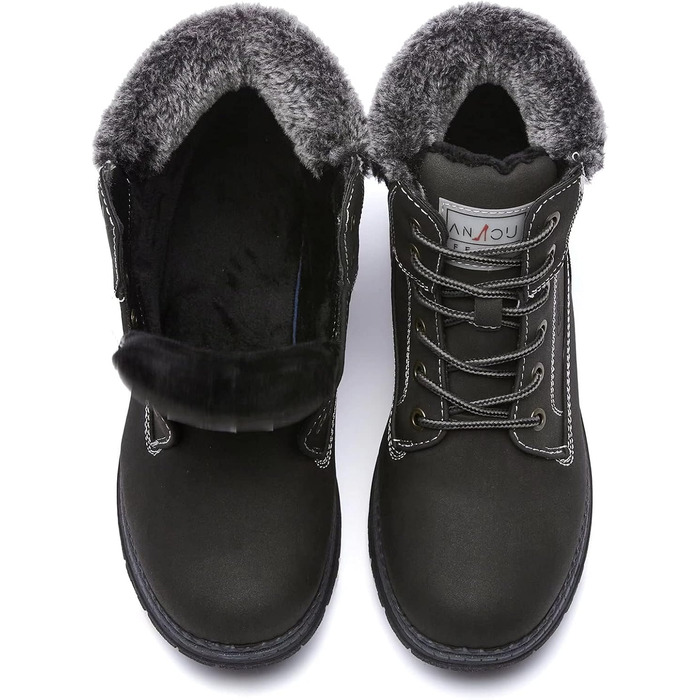 Черевики для туризму та зимові черевики жіночі ANJOUFEMME, водонепроникні та теплі, для активного відпочинку, трекінгу та зимового хайкінгу (42 EU, чорний з хутром)
