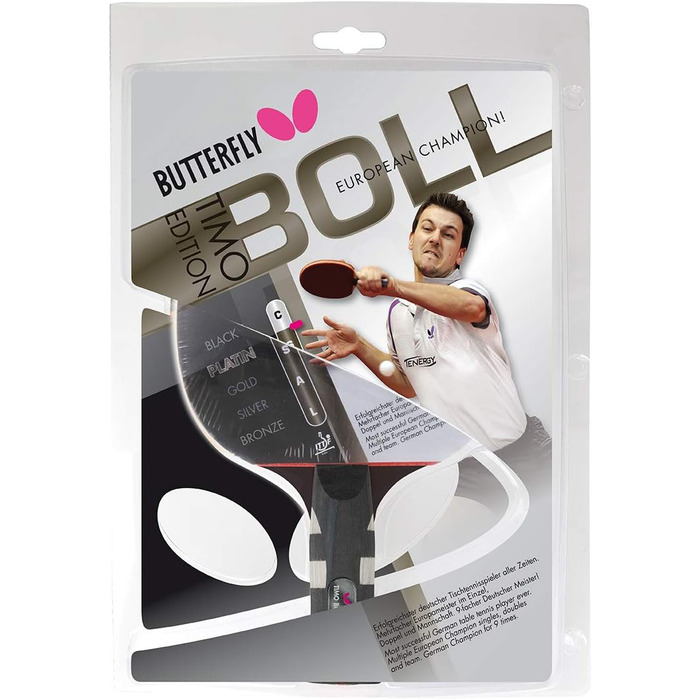 Butterfly Timo Boll Platin 85025 – професійна ракетка для настільного тенісу з кейсом і 3 м’ячами, ITTF сертифікат, анатомічна ручка, Pan Asia накладка, для досвідчених гравців