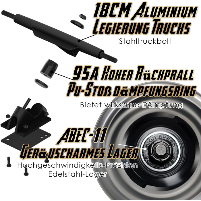Лонгборд 42 дюйми з підшипниками ABEC-11, 8-шаровий кленовий скейтборд-круїзер, до 120 кг, з T-ключем та світлодіодними PU колесами, для дорослих і початківців
