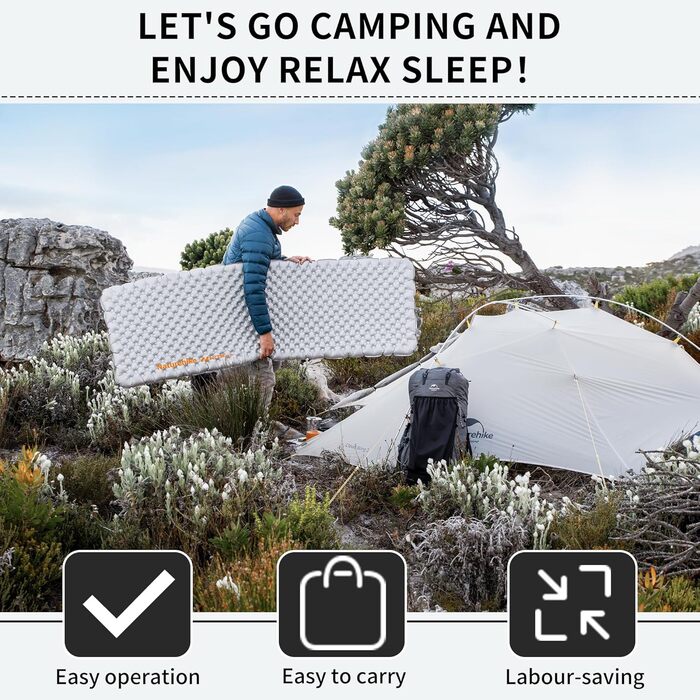 Килимок для кемпінгу Naturehike Thermal 3.2R, 4-сезонний, -5℃, сірий, XL. Ультралегкий, високий R-значення, для зими.