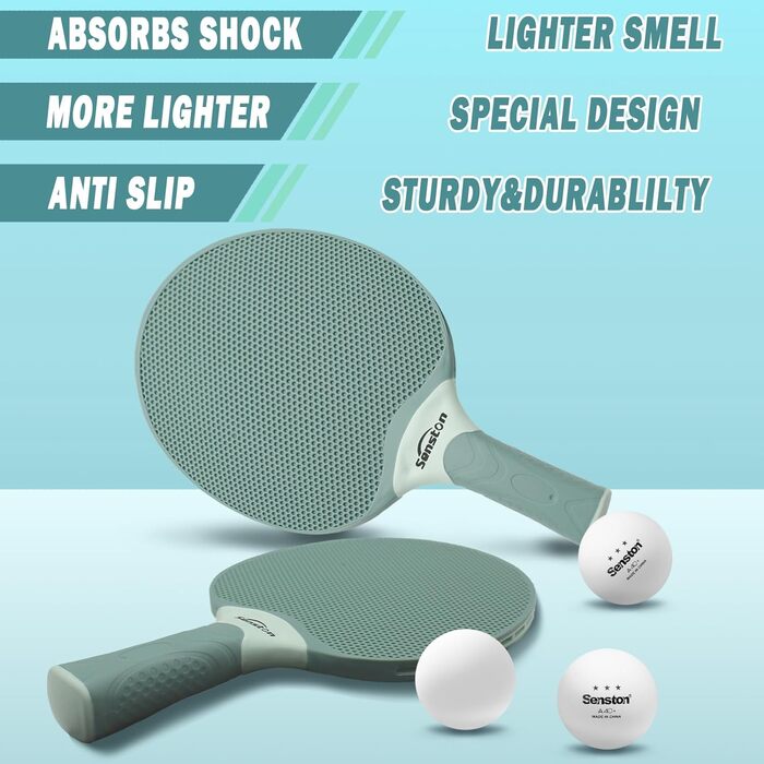 Набір для пінг-понгу Senston: професійний комплект для 2-4 гравців, гумові ракетки, для гри в приміщенні та на вулиці. Синій & Зелений