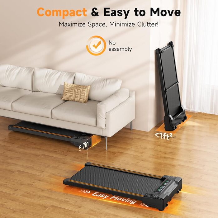 Бігова доріжка REPOWER для дому Walking Pad, автоматичний підйом 9%, супертиха, з пультом, для робочого столу, 136 кг, 3 рівні, помаранчева