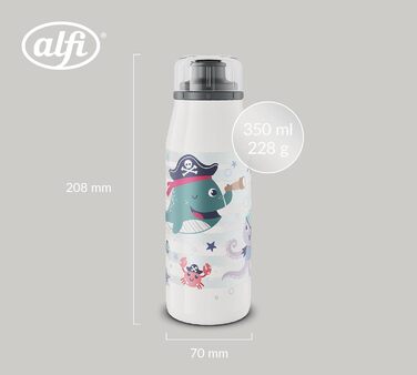Дитяча ізотермічна пляшка alfi KIDS ISO 350 мл, пірати, нержавіюча сталь, термос для напоїв, герметична кришка, тримає тепло 12 годин, холод 24 години, для газованої води, BPA-free