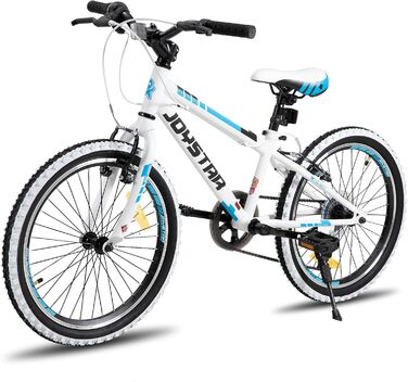 JOYSTAR Lubbock 20/24 дюйми: дитяче гірське велосипед для хлопчиків та дівчаток 7-12 років. 1/7-швидкісна передача, бічні стрічки, гірський велосипед 20 дюймів, білий колір