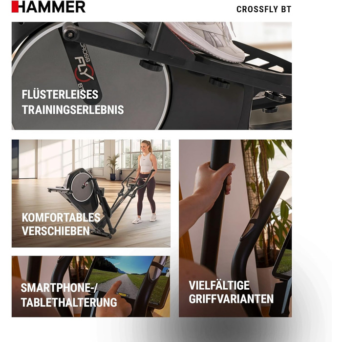 Елептичний тренажер HAMMER Crossfly BT з Glute Shaper, 24 програми, сумісний із Zwift і Kinomap