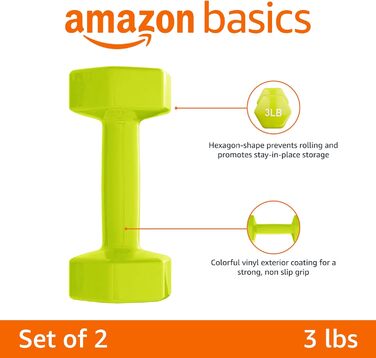 Гантелі Amazon Basics з вініловим покриттям, 2 шт, 1,4 кг, набір для фітнесу