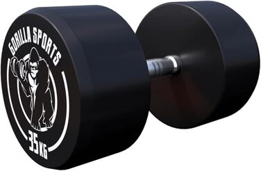 Гантель GORILLA SPORTS 35 кг, кругла, гума, чавунний сердечник, нековзна рукоятка, чорна