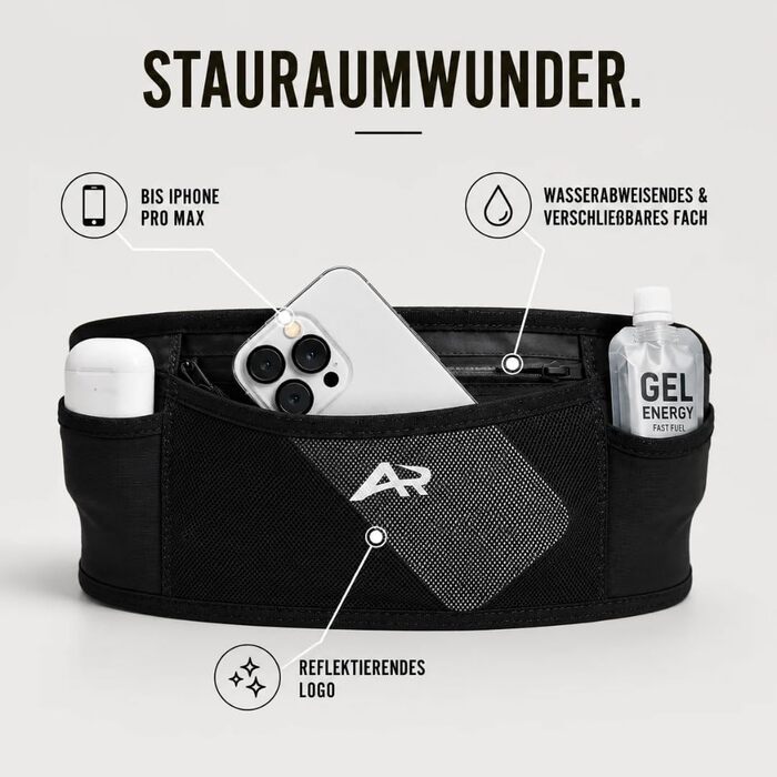 Пояс для бігу AeroRun® з флягою та тримачем для телефону - біговий пояс для жінок і чоловіків, анти-bounce, розмір M-XL (85-110 см)