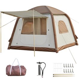 Надувний кемпінговий намет Glamping для 2/4/6/8 осіб 2025: швидкий монтаж, захист від дощу та москітної сітки, коричневий/бежевий