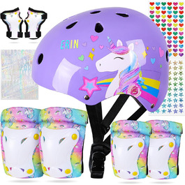 Дитячий шолом Unicorn Castle 7-в-1 з наколінниками, налокітниками та захистом зап'ястків для скейтборду, роликів, велосипеда (3-8 років), фіолетовий