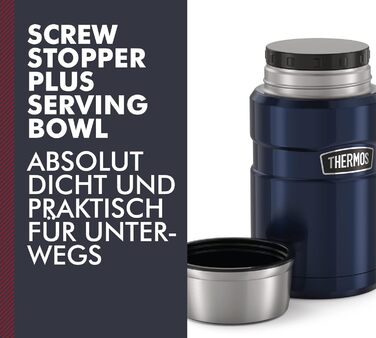 Термос STAINLESS KING для їжі чорний матовий 0,47л - нержавіюча сталь, абсолютно герметичний, зберігає їжу гарячою 9 годин та холодною 14 годин, з відкидним ложкою, без BPA (Midnight Blue Polished, 0,71 л)