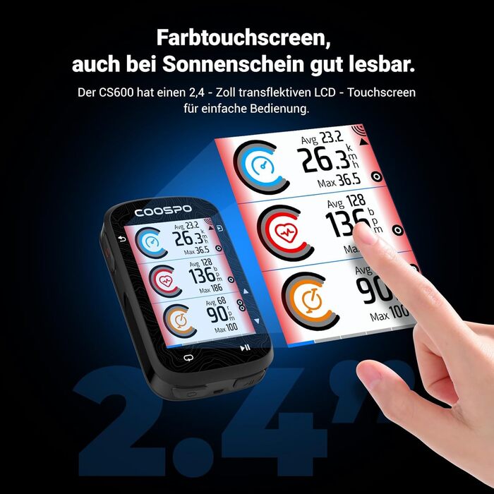 Велокомп'ютер GPS COOSPO CS600 з Bluetooth/ANT+, бездротовий, водонепроникний IPX7, з підсвіткою та навігацією, підтримка велорадара, 36 годин роботи