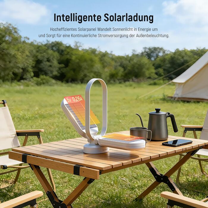 Ліхтар кемпінговий Jeebel Solar LED з Power Bank 5000mAh, 4 режими, диммер, IP55, для походу, намету, аварійного освітлення (білий)