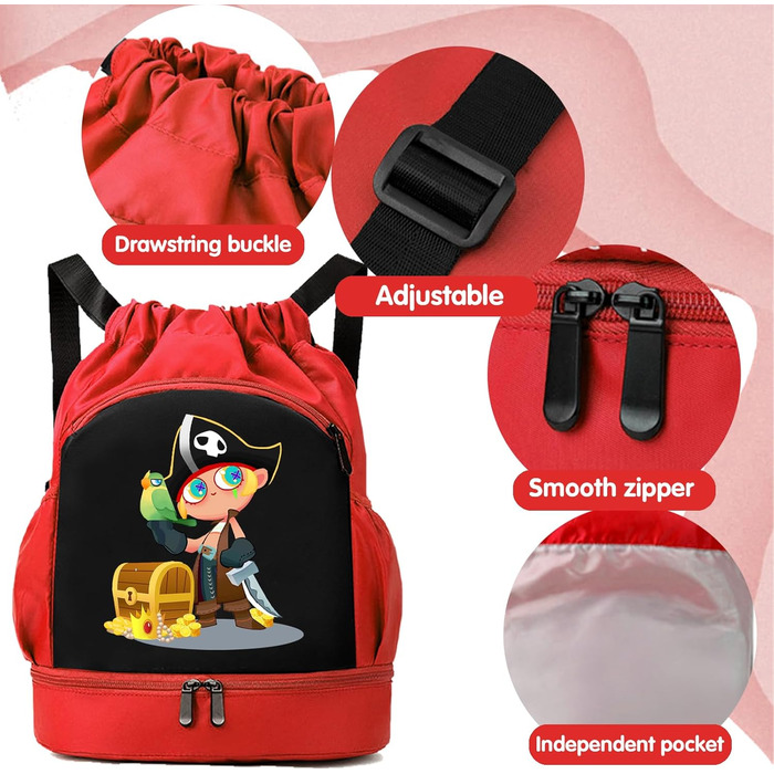 Дитяча спортивна сумка YOUYIKE, водонепроникний рюкзак з відділенням для мокрого одягу, сумка для занять спортом, Gym Bag для дівчаток та хлопчиків, зелений (червоний)