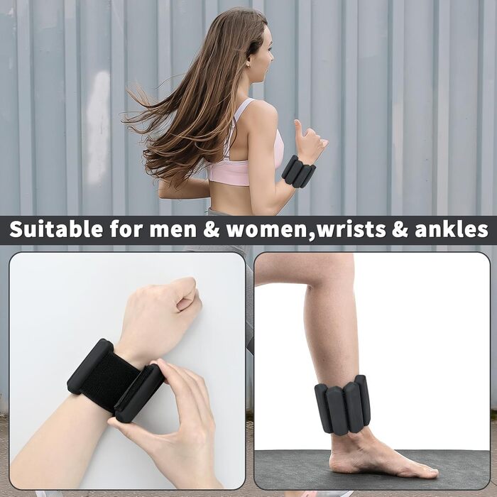 Набір манжет-важків для зап'ястя та щиколоток KOOOGEAR (2 шт., 1 кг) - Рожевий/Чорний, регульовані, для фітнесу, бігу, йоги