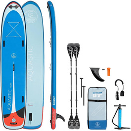Надувна SUP-дошка AQUASTIC Tourer 12'2, 374 см, для 2 осіб, синя, з двома веслами та насосом, міцна еко Dropstitch MSL для водних прогулянок