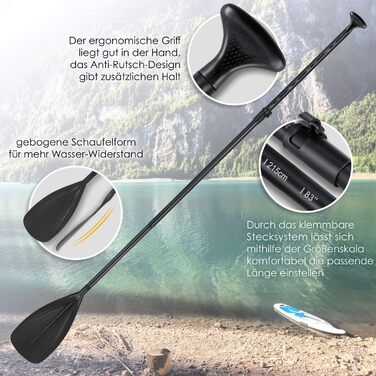 Весло KESSER 3-в-1 для каяка та SUP, телескопічне алюмінієве, 165-215 см, антиковзне, для сап-дошки, каякінгу, серфінгу, човна