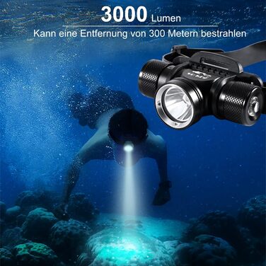 Ліхтар налобний APLOS H900 для дайвінгу 3000 люмен, водонепроникний до 60м, 5 режимів, IP68