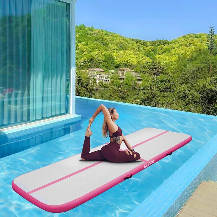 Надувний гімнастичний мат для дому та активного відпочинку 3м/4м/5м, 10см, рожева