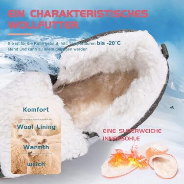 Зимові черевики VisionReast для чоловіків та жінок, утеплені, непромокаючі, трекінгові, туристичні, з антиковзкою підошвою, на липучці (36 EU, сірий)