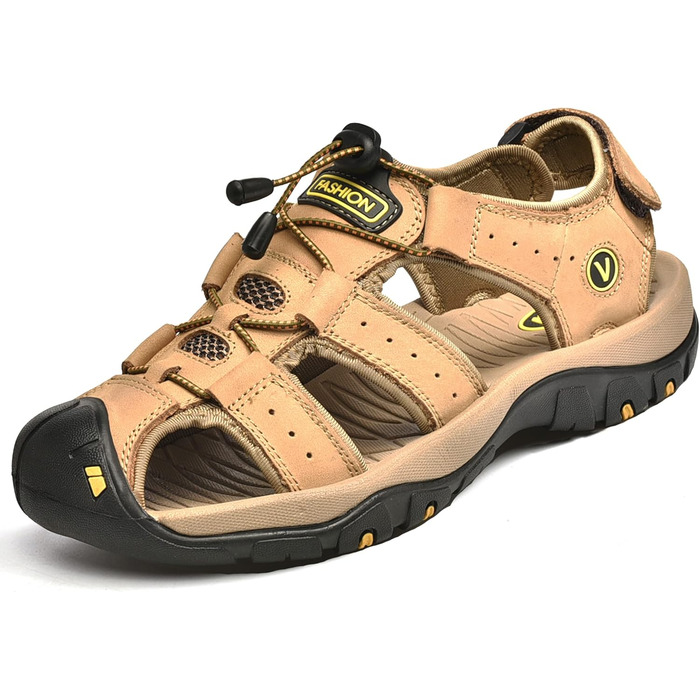 Чоловічі сандалі з натуральної шкіри для відпочинку, трекінгу та риболовлі. Легкі, дихаючі сандалі на літо (47 EU, Хакі)