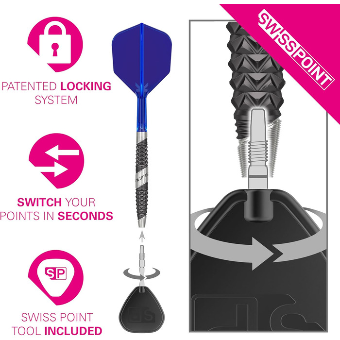 Дротики Target Darts 975 Ultra Marine 97,5% вольфрамові зі сталевим вістрям та насадками K-Flex
