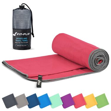 Рушник з мікрофібри Fit-Flip (50x100 см) - спортивний, для подорожей, пляжу - швидковисихаючий, корал-сірий