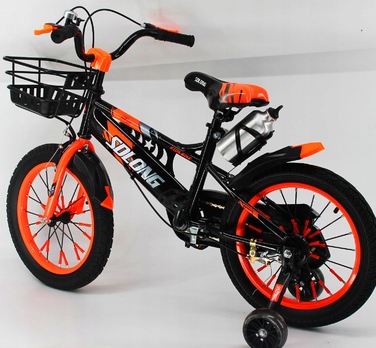 Дитячий велосипед 16 дюймів з кошиком та додатковими колесами, помаранчевий
