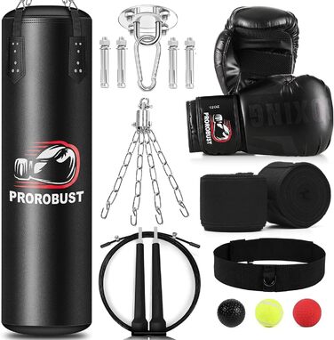 Набір для боксу Prorobust: мішок 120 см PU, рукавички 12oz для MMA, кікбоксингу, домашніх тренувань (порожній)
