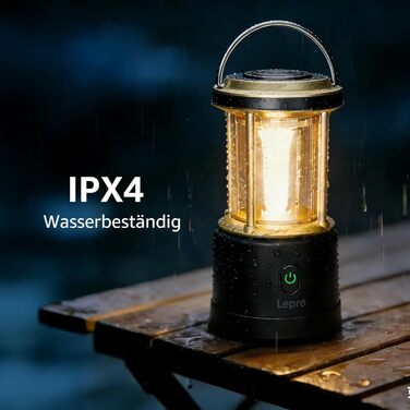 Ліхтар кемпінговий LED Lepro акумуляторний 2000 люмен, 5 режимів, водонепроникний IPX4, з Power Bank, для походу та надзвичайних ситуацій, чорний