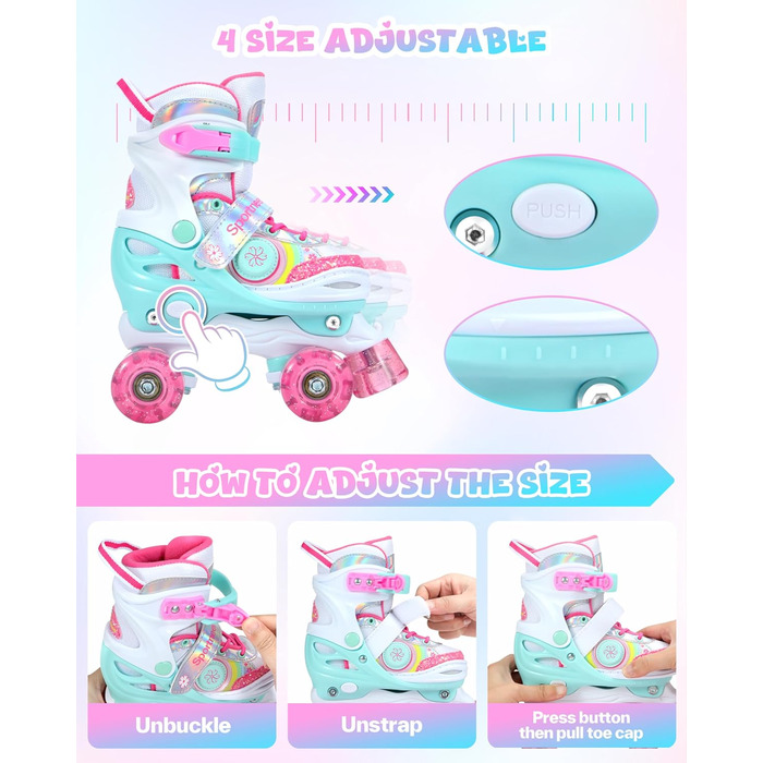 Роликові ковзани Sportneer для дітей з підсвіткою та захистом, розмір M (EU 33-36)