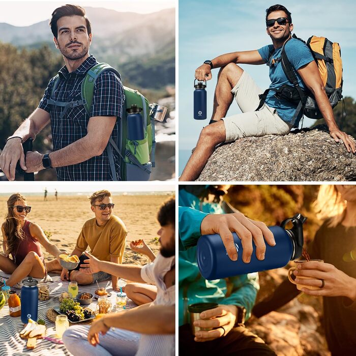 Термобутилка Fjbottle з нержавіючої сталі з трубочкою, 950/1200 мл, 2 кришки, BPA-free, герметична спортивна пляшка для води, велоспорту, школи, фітнесу, газованої води