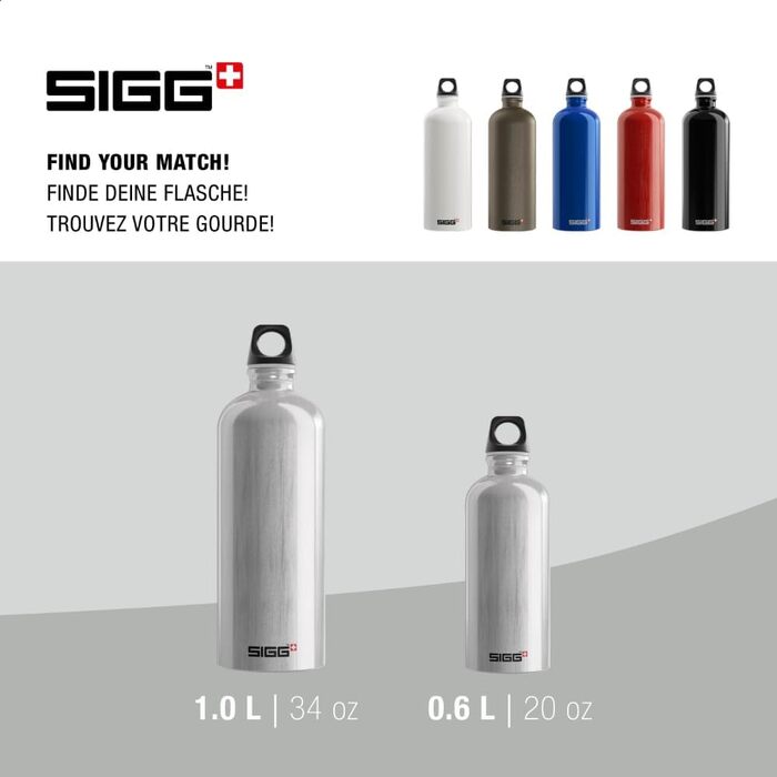 Алюмінієва пляшка для води Sigg Traveller 1 л, герметична, підходить для газованих напоїв, BPA-free, Швейцарія