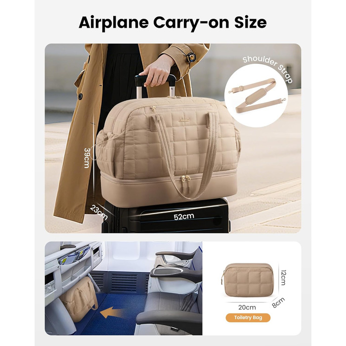 LOVEVOOK Сумка-валіза 35L, Легка дорожня сумка-шопер, Сумка для вихідних, Сумка для пологового будинку, Спортивна сумка, Чорна (L, A-khaki)