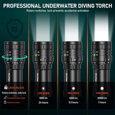 Ліхтар під водою Wurkkos 3000 Lumen з UV/Red світлом, 100 м, USB-зарядка, для дайвінгу та фотозйомки