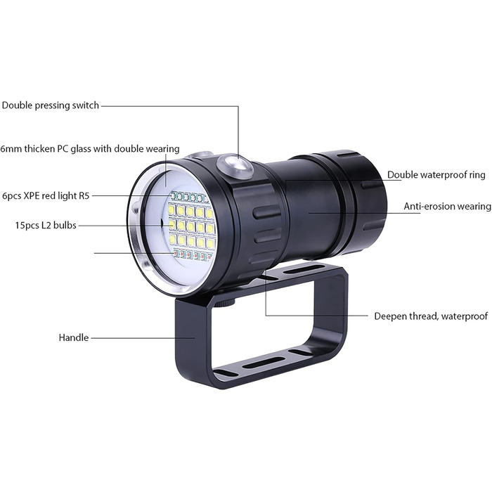 Підводна LED-ліхтарик Tyenaza 18000 люмен, IPX8, 500 м, 7 режимів, 120°