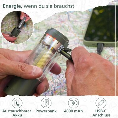 Ліхтар кемпінговий LED Acta Berg 450 люмен, акумуляторний з Power Bank (4000 mAh), до 150 год, IP44, оливково-сірий