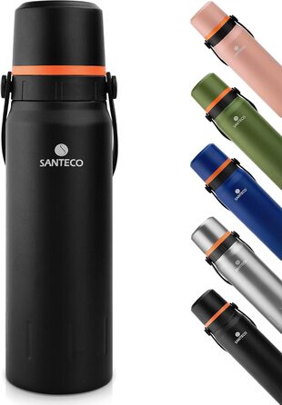 Термос SANTECO 1,2 л з нержавіючої сталі, із термочашкою, герметичний, BPA-free, для кави та чаю, для дітей, спорту, школи, зберігає холод 24 год, тепло 12 год