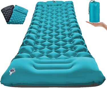 TENQUAN Килимок для кемпінгу самонадувний, 9см - туристичний килимок, повітряний матрац, килимок для сну, клапан, насос, для авто, намету, трекінгу, пляжу (блакитний/сірий)