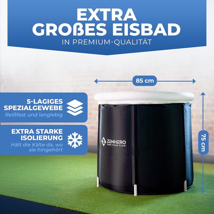 Набір для криотерапії Zenhero Recovery Eisbad (85 см Ø) – комфорт та простір, термометр, 5 шарів ізоляції