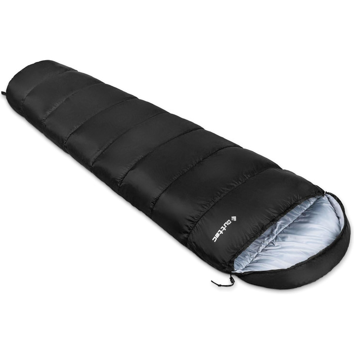 Спальний мішок Outtec з капюшоном, мумієподібний, ультралегкий, компактний, для кемпінгу, дітей та дорослих, для активного відпочинку, чорний