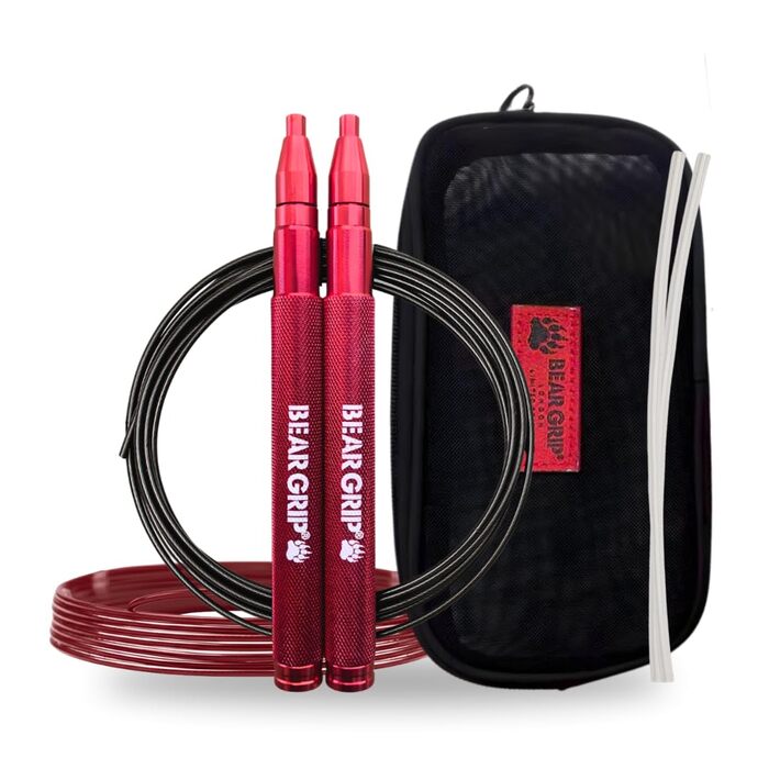 Спортивний стрибкун BEAR GRIP Elite Speed — швидкісна скакалка з антиковзаючими ручками для кросфіту, MMA, боксу та HIIT тренувань, регульована, червона