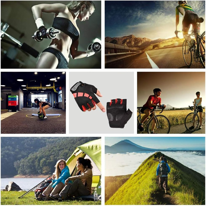 Велосипедні рукавички для чоловіків та жінок літні, напівпальцеві для гірського велосипеда, шосе, піших прогулянок, альпінізму, чорні, червоні, розмір L