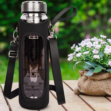 Скляна пляшка DEARRAY 1 л з фільтром для чаю та кави, BPA Free, чорна, термостійка, для холодного заварювання та напоїв на ходу