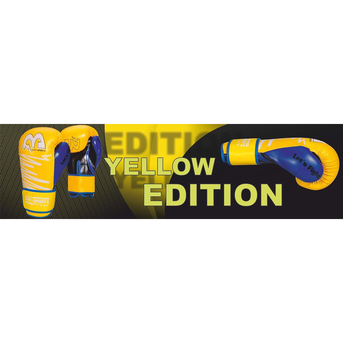 Боксерські рукавички BAY-Sports Yellow Edition неон жовті/сині 8, 10, 12 унцій для боксу, кікбоксингу, MMA, муай тай