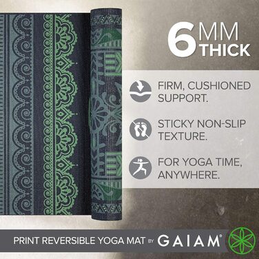 Йога мат Gaiam Premium 6 мм – двосторонній, товстий, неслизький, для йоги, пілатесу та вправ на підлозі (172,7 x 61 x 6 мм)