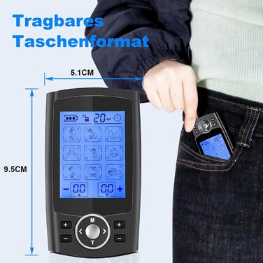 Апарат для терапії болю TENS EMS, електроспур з 36 програм, 12 електродів, для зняття болю