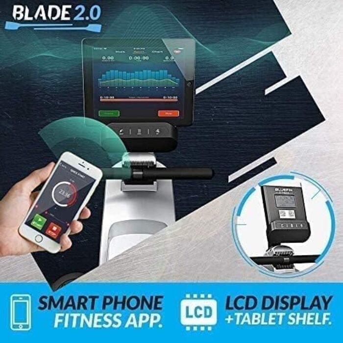 Складаний магнітний гребний тренажер Bluefin Fitness BLADE для дому з 8 рівнями навантаження, LCD-дисплеєм та підтримкою смартфона