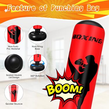 Груша боксерська дитяча Ninonly 160 см з рукавичками та насосом для дому, вулиці, спортзалу (Червона)